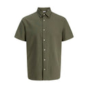 Jack & Jones camicia mezza manica misto lino taglie forti uomo colore oliva 12294285