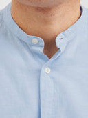 Jack & Jones camicia misto lino collo coreana manica lunga taglie forti uomo colore azzurro 12270008