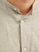 Jack & Jones camicia misto lino collo coreana manica lunga taglie forti uomo colore beige 12270008