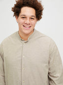 Jack & Jones camicia misto lino collo coreana manica lunga taglie forti uomo colore beige 12270008