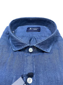 Levoratto camicia manica lunga 100% lino taglie forti uomo colore blu 201007PN