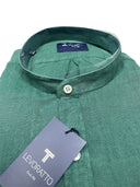 Levoratto camicia manica lunga collo coreana 100% lino taglie forti uomo colore verde 201006PN