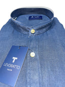 Levoratto camicia manica lunga collo coreana 100% lino taglie forti uomo colore blu 201006PN