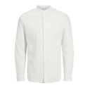 Jack & Jones camicia misto lino collo coreana manica lunga taglie forti uomo bianco 12270008