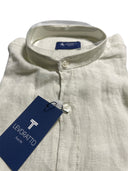 Levoratto camicia manica lunga collo coreana 100% lino taglie forti uomo colore burro 201006PN