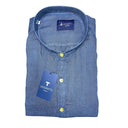 Levoratto camicia manica lunga collo coreana 100% lino taglie forti uomo colore blu 201006PN