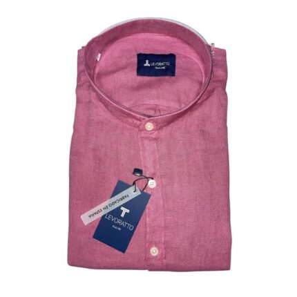 Levoratto camicia manica lunga collo coreana 100% lino taglie forti uomo colore rosa 201006PN